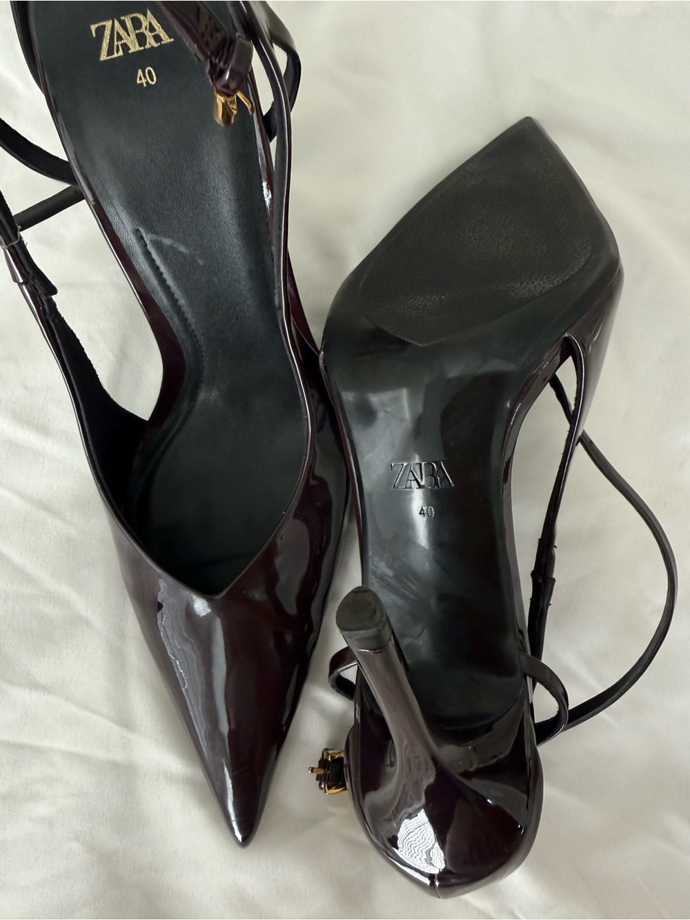 Zara Deep Plum Patent Strappy Heels - Picture 6 of 8